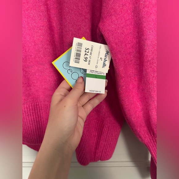 CeCe Balloon/Puff Sleeve Embroidered Flowers Sweater Size Large Pink NWOT - Picture 5 of 6